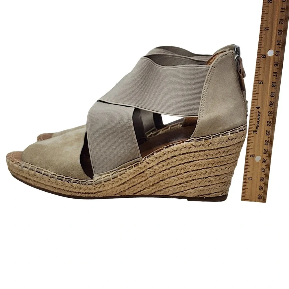 Gentle Souls Wedge Sandals 9 Womens‎ Taupe Colleen Espadrille Elastic Suede Boho